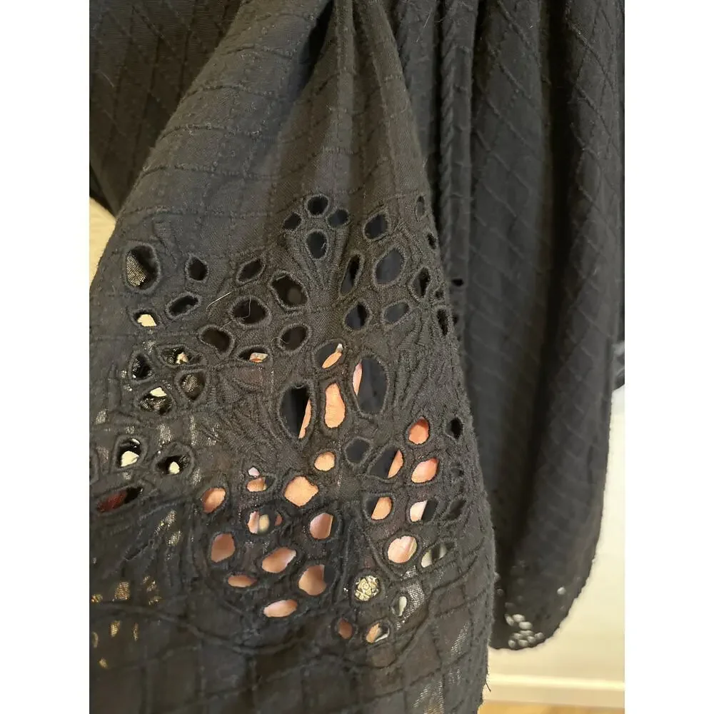 Anthropologie Kimono Black with eyelet details, one aize - Picture 5 of 9